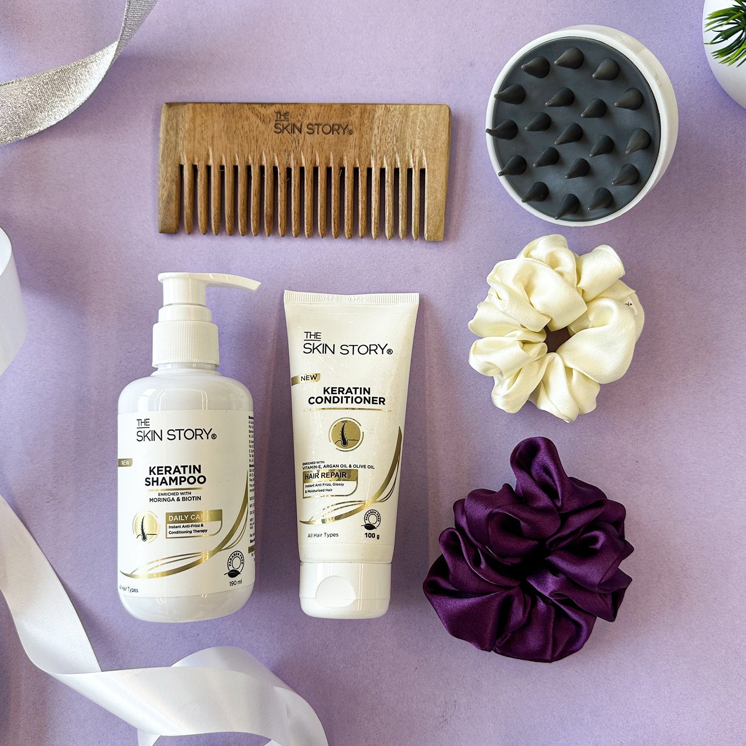 Stronger Hair Stronger You Hamper Keratin Shampoo, 190ml Keratin Conditioner, 100g Scrunchies Scalp Massager Comb - The Skin Story - 