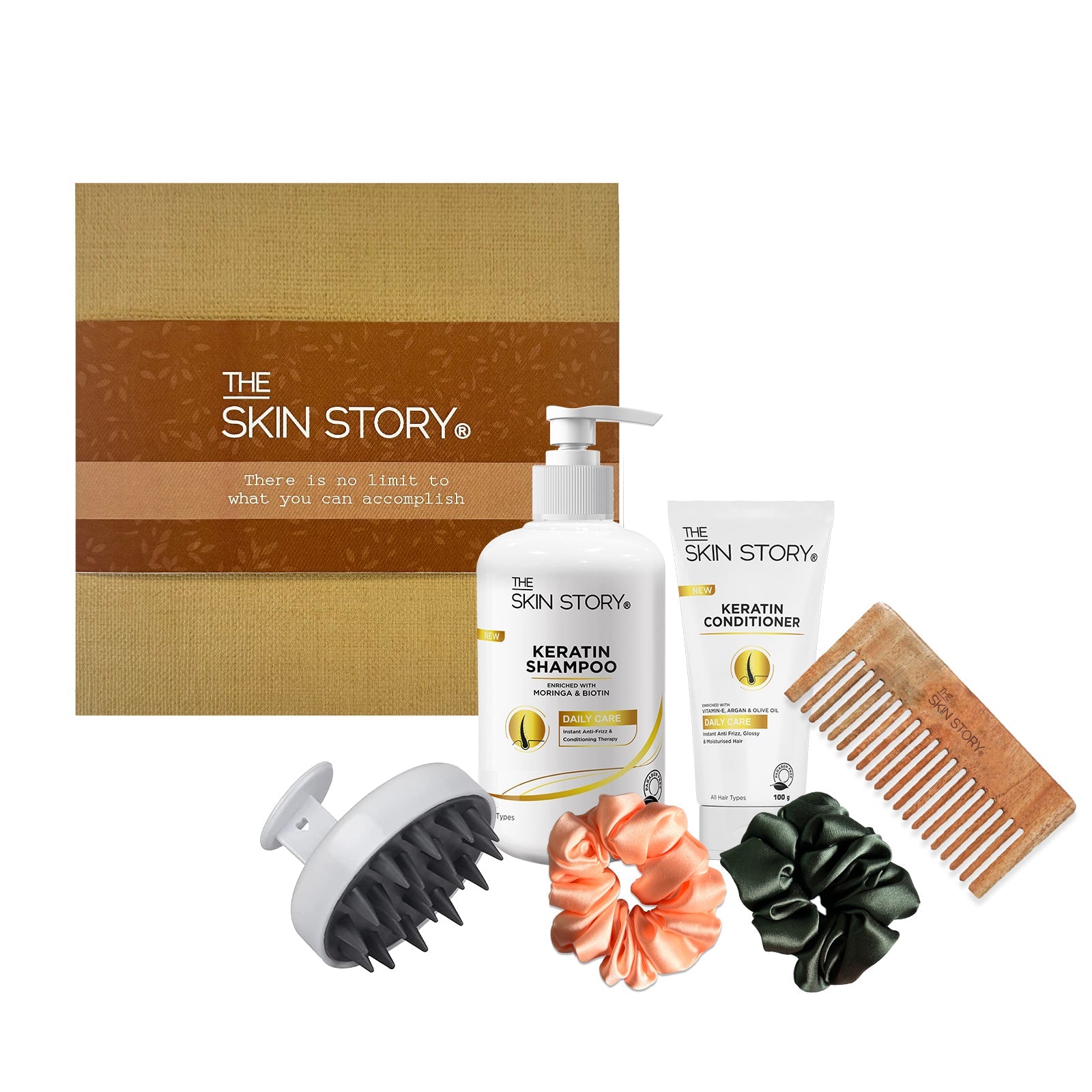 Stronger Hair Stronger You Hamper Keratin Shampoo, 190ml Keratin Conditioner, 100g Scrunchies Scalp Massager Comb - The Skin Story - 
